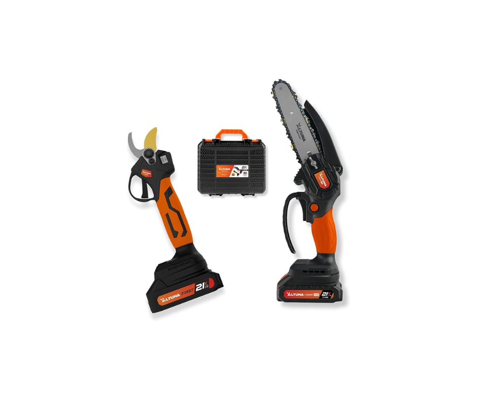 KIT DI POTATURA A BATTERIA IN TITANIO – MOTOSEGA + FORBICI ELETTRICHE ALTUNA