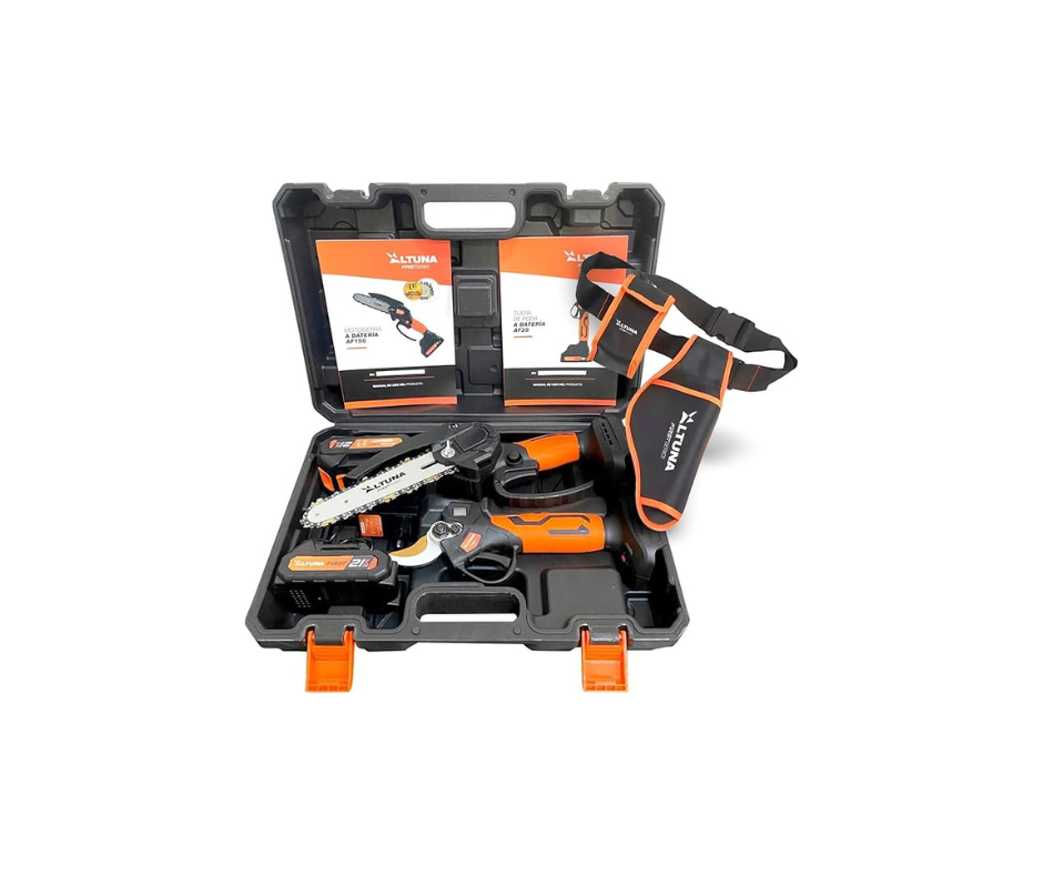 Kit di Potatura a Batteria in Titanio - Motosega + Forbici da Potatura Elettriche
